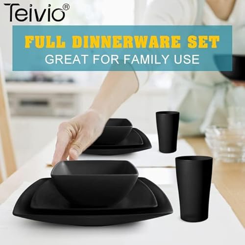 Teivio 32-piece Plastic Wheat Straw Square Dinnerware Set for
