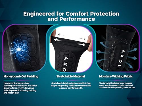 AXOL Built In Sleeve Shin Pads | Ultra Protection Gel Shin Pads for Youth & Adults | Lightweight, Slip-Free Football Guard