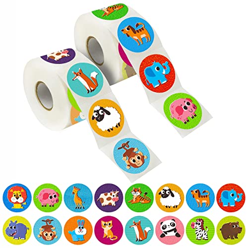 600 Adorable Round Animal Encouraging Stickers Teacher Reward Motivational Sticker in 16 Designs with Perforated Line (Each Measures 1.5