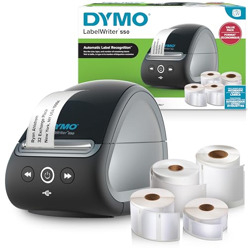 DYMO LabelWriter 550 Monochrom Etikettendrucker & Etiketten | 2 x Mehrzwecketiketten (1.320 Stück) | 1 x Namensschilder (300) | Hochleistungsetiketten (160)