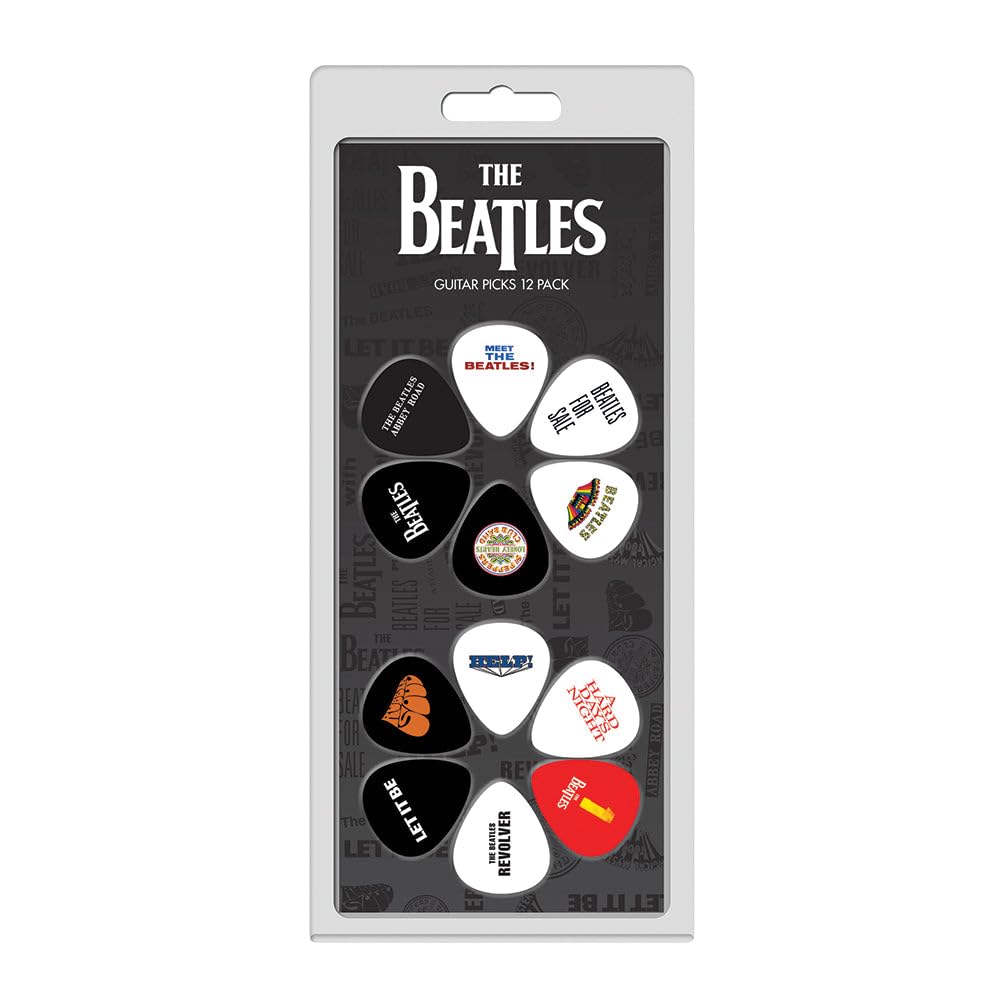 Perri’s Leathers Ltd. - The Beatles - Guitar Picks - Celluloid - Official Licensed Product - Assorted Designs - Medium 0.71mm - 12 Pack - For Acoustic/Bass/Electric - Made in Canada (N7-7LWN-NWW8)