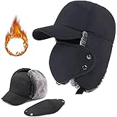 Winter Hats for Women and Men,Trapper Hat for Men Women with Ear Flaps for Cold Weather, Windproof Warm Hunting Skiing Cycling Fishing Baseball Cap(Black)