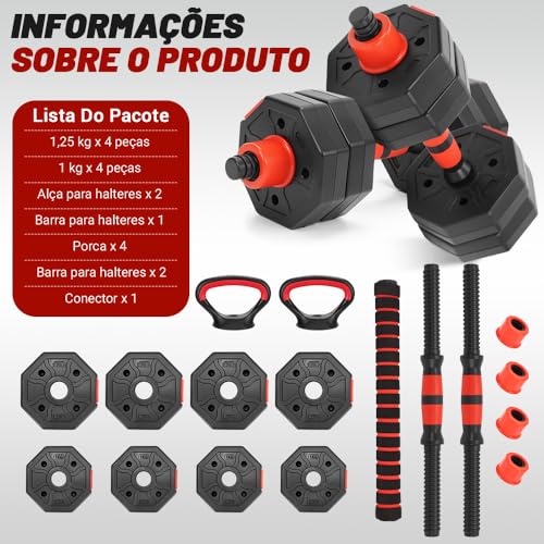 Halteres 10kg, Alteres para Musculação, Halteres 6 em 1 Alteres para Musculação, 10KG Kit com Kettlebell, Halter, Kit Alteres, Pesos para Exercícios em Casa