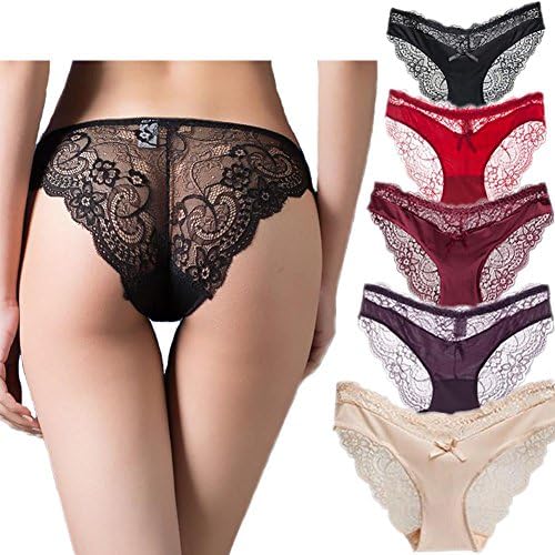 Womens Briefs Sexy Lingerie Underwear Lace Thong Panties hipster Pack Of 5(Multicoloured-S)