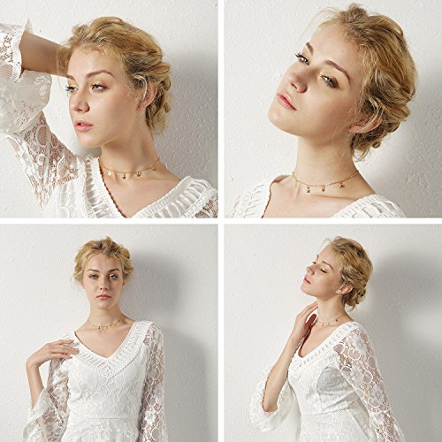 Vnox-2-PZ-Placcato-Oro-Inossidabile-Delicato-Minimal-Dangly-Coin-Pendente-Stella-Rotonda-Disc-Choker-Collana-Catena-Clavicola-per-Le-Donne-Ragazza