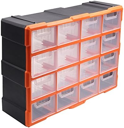 QULife 16-Drawer Plastic Parts Storage Hardware and Craft Cabinet Small Parts Organizer Teacher Tool Box