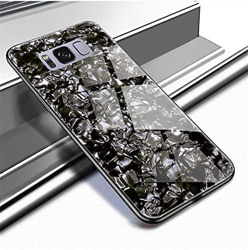 REALCASE Luxury Marble Pattern Bling Shell [9H Tempered Glass Back ] with Soft TPU Bumper,Anti-Scratch Protective Case Cover for Samsung Galaxy S8 Plus (M Black)