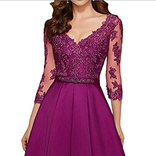 Charm Bridal Long Satin V neck Women Prom Evening Party Dresses with Sleeve 2017-10-White - Thumbnail 3