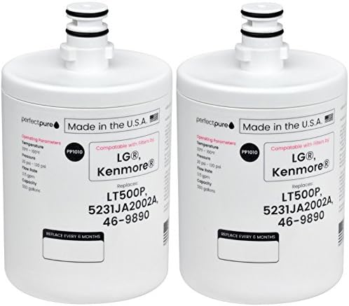 2 - Pack PerfectPure Made in USA Water Filter Replaces LG, Kenmore, Sears LT500P, 5231JA2002, 5231LA2002A, 5231JA2002B, 9890, ADQ72910901 ADQ72910902, GEN11042F-08, GEN11042FR-08, RFC0100A, WF290