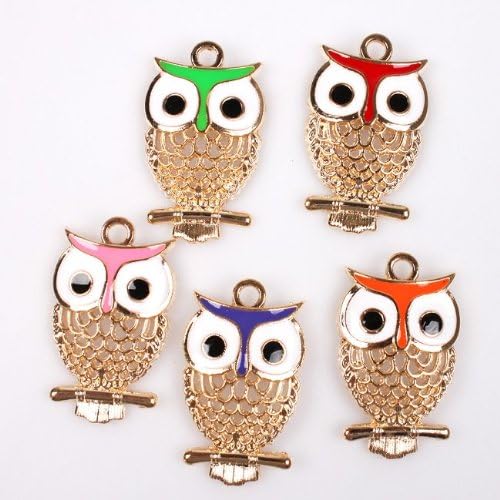 20pcs Enamel Hollow Owl Rose Gold&amp;colorful Alloy Charms Fit Jewelry