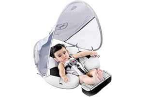 LBYNG Mambobaby Baby Float Non Inflatable Infant Swim Floats with Canopy,Improved Add Tail No Flip Over Baby Pool Float Swimming Newborn Float Swim Trainer (Soccer Pattern)