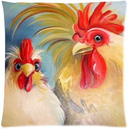 Charming Frame - Funny Hen Rooster Couple Chicken Art Design Cushion Pillow Case,Twin Sides Zippered Pillowcase Pillow Cover 18x18 inches