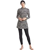 Ababalaya Fully Covered Swimsuits Burkini with Swim Cap | Durable Colorfast Modest Flattering Fit, Breathable Quick Dry Full Coverage Sun Protection 3Pcs Set Swimwear for Beach Surf