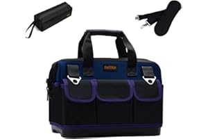 FASTECH Tool Bag, 15IN Waterproof Tool Tote, Small Tool Organizer Bag, Wide Mouth Tool Bag With Shoulder Straps, Tool Kit For Tool Storage, Carrier and Organizer (15IN DarkBlue)