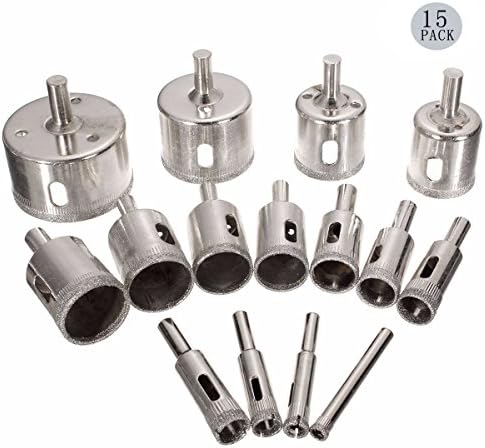 MUIIGOOD 15 Pcs Diamond Drill Bits, Diamond Hole Saw Sets Extractor Remover Tools Hole Saws for Glass, Ceramics, Porcelain, Ceramic Tile,Marble Drill Bit 6-50mm