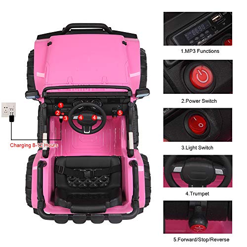 VALUE BOX Extra Larger Ride On Truck, 12V Battery Electric Kids Toddler Motorized Vehicles Toy Car w/ Remote Control, 3 Speeds, Spring Suspension, Seat Belts, LED Lights and Realistic Horns (Pink)