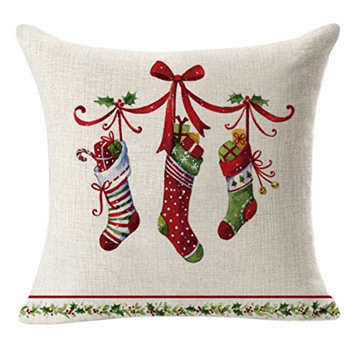 Nation Pillow Case Clearance ♥ Christmas Linen Square Throw Flax Decorative Cushion Pillow Cover (D)