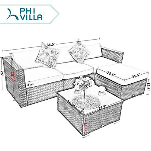 PHI VILLA Outdoor Patio Rattan Sectional Sofa Patio Wicker Furniture