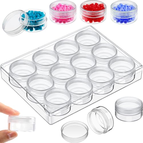 Blulu Clear Bead Organizer Small Bead Storage Containers Set 12 Pieces Plastic Storage Cases Cylindrical Clear Craft Supply Case for Earrings, Rings, Necklace, Threads, Beads(1.5 x 1.5 x 0.79 Inches)