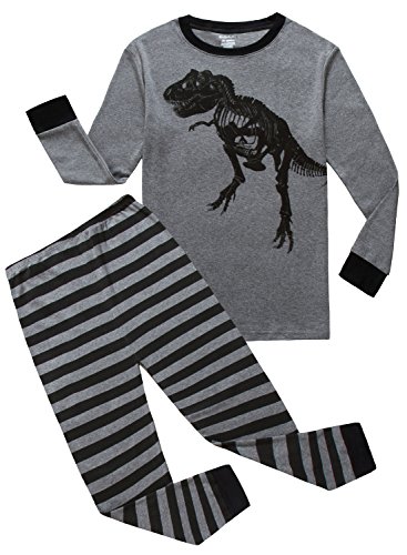 Family Feeling Dinosaur Little Boys Long Sleeve Pajamas Sets 100% Cotton Clothes Toddler Kids Pjs Size 4T Grey