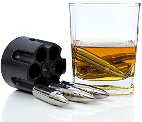 WHISKEY STONES WITH BASE | XL Bullet Shaped Chilling Rocks | Set of 6 EXTRA LARGE Stainless Steel Stones for Whisky, Scotch, Jameson, Liquor | Perfect FATHERS DAY Gift for Men & Women - By Arkex