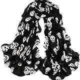 ECOSCO Scarf Girls Skulls Printed Black Long Soft Scarf Shawl, White