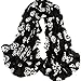 NYKKOLA Girls Skulls Printed Black Long Soft Scarf Shawl, White