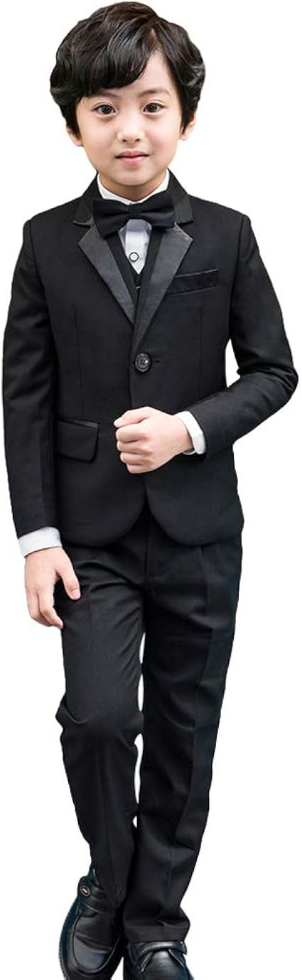 Costume Smoking 5 Pièces Pour Garçon - Noir, Cérémonie, Mariage, Bal
