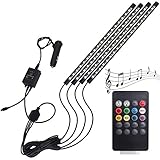 Car LED Strip Light 4pcs 72 LED Multicolor Music Car Interior Light LED Under Dash Lighting Kits DC 12V with Sound Active Function and Wireless Remote Control, Car Charger Included