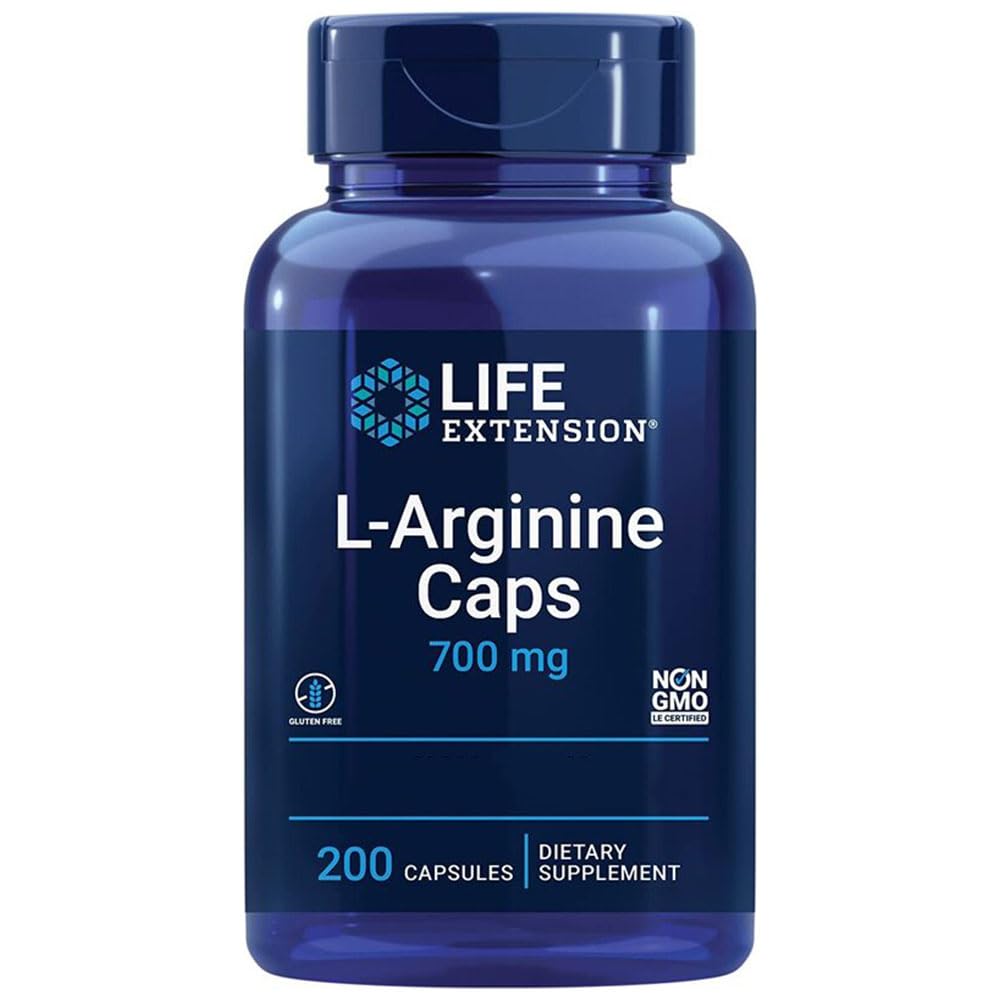 Life Extension L-Arginine, 700mg, high dose, 200 Vegan Capsules, Gluten Free, Vegetarian, Soy Free, GMO Free