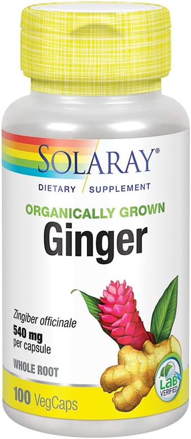 Solaray Organically Grown Ginger Root 540mg | Healthy Cardiovascular, Digestive, Joint & Menstrual Cycle Support | Vegan & Non-GMO | 100 VegCaps: Health & Personal Care