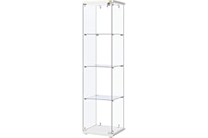 VIVOHOME 4 Layers 15.7''W x 15.7''D x 62.6''H Glass Display Cabinet Countertop Showcase with Lock, 5mm Tempered Glass 25mm MDF Base