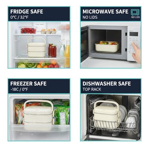 BitBloom Stainless Steel Lunch Box - 1400ml 2 -Layer Bento Box with Insulated Bag, Spoon & Fork, Leakproof, BPA-Free, Dishwasher Safe - Ideal for Kids & Adults, Office, School, Travel (Cream White)