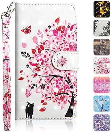 iPhone Xs Max Case, The Grafu Wallet Case PU Leather 3D Painted Folio Flip Cover, Card Holder Stand Case with Wrist Strap for Apple iPhone Xs Max, Tree Cats