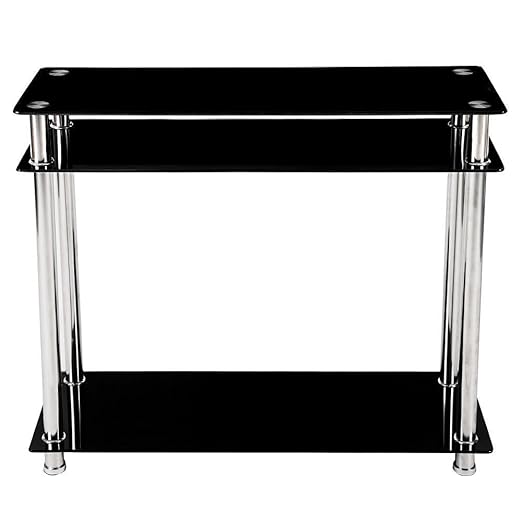 Popamazing 3 Tier Black Glass Console Table Hall Tables Narrow Chrome