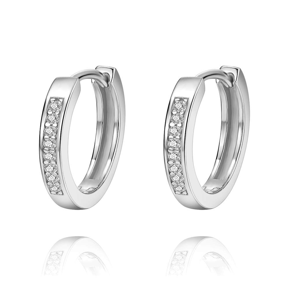 PRETTERY Silver Hoops Earrings for Women, Hypoallergenic Sterling Silver Small Hoop Earrings with Cubic Zirconia, 8mm Cartilage Tragus Sleeper Hoop Earrings