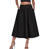ATOFY Women's Long Skirts Fall Flowy Elastic High Waist A-Line Pleated Boho Beach Maxi Skirt with Pockets