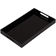 Glossy Black Sturdy Acrylic Serving Tray with Handles-12x20Inch-Serving Coffee,Appetizer,Breakfast,Butler-Kitchen Countertop Makeup Drawer Organizer-Vanity Table Ottoman Decorative Tray