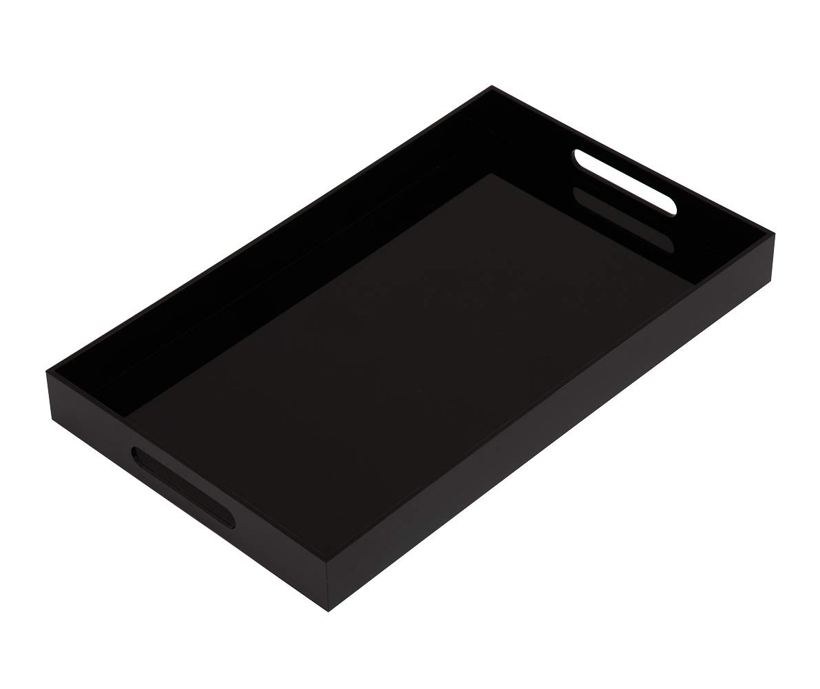 Photo 1 of Glossy Black Sturdy Acrylic Serving Tray with Handles-12x20Inch-Serving Coffee,Appetizer,Breakfast,Butler-Kitchen Countertop Makeup Drawer Organizer-Vanity Table Ottoman Decorative Tray