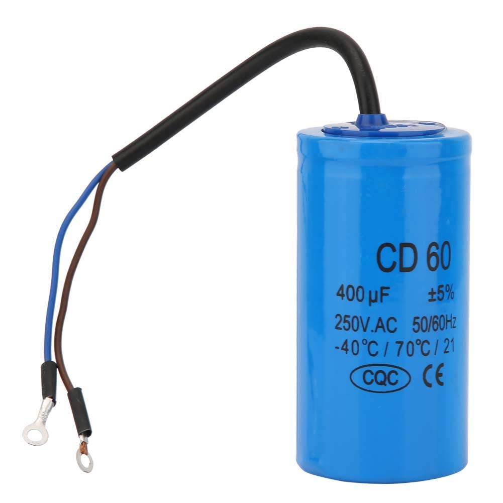 CD60 Run Capacitor 250V AC 400uF 50/60Hz with Wire Lead Run Round Capacitor for Motor Air Compressor Heat Resisting, Low Leakage, Low Loss and Low Impedance