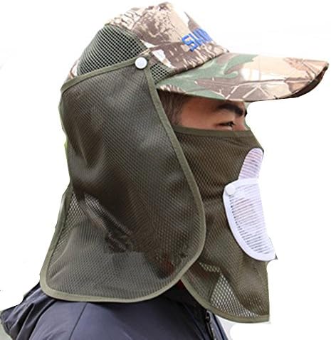Fishing Flap Hat Neck Protection Cap with Removable Sun Shield Mask (Breathable Grey)
