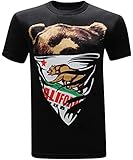 tees geek California Republic White Bandana Bear Men's T-Shirt- (Medium) - Black