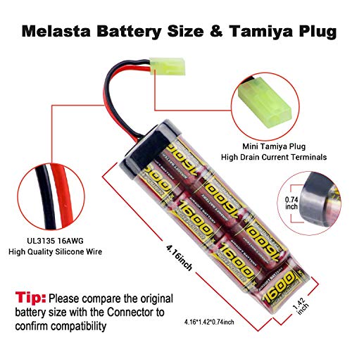 melasta 8.4V 2-Pack Airsoft Battery Flat Pack Batteries NiMH 1600mAh with Mini Tamiya Connector for Air Gun MP5 M60 Scar M249 M240B G36 M14 RPK PKM