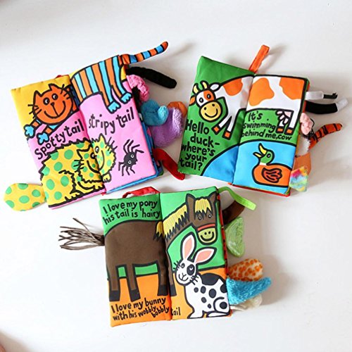 Kemilove Set of 4 Animal Tails Cloth book Baby Toy Cloth Development Books for 3~12 Month, Jungle Tails, Pets Tails, Kitty Tails,Farm Tails