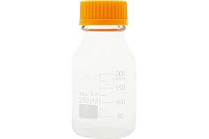 KIGITIK Glass Round Media Storage Bottles, 3.3 Borosilicate Clear Glass With GL45 Screw Cap, for Schools, Home, Lab Reagent Bottle (250ml)