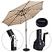 Giantex Patio Umbrella with Lights and 8 Ribs, Market Steel Tilt with Crank, 10ft Outdoor Umbrella for Garden Deck Backyard Pool, Beige