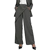 OYOANGLE Women's Wrap Front Wide Leg Baggy Dress Pants Elastic High Waist Trousers with Pockets