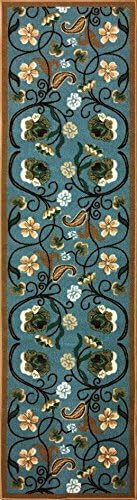 Garden Floral Design Rubber Backed Non-Slip Anti-Slip Runner Carpet ( 20" x 67" - Blue )
