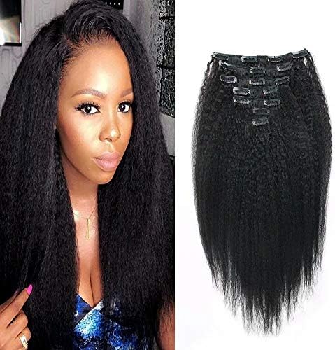 HIKYUU 14" 60g 7pcs Unprocessed Virgin Brazilian Hair Clip in Double Weft Remy Kinky Straight Clip ins for African American Hair