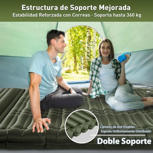 Elegear Doble Inflable Colchoneta Camping, 14CM Ultra-Thick Colchoneta Dormidos para 2 Personas con Bomba de Pie Incorporada, Colchon autohinchable para Acampar Mochileros Senderismo Tiendas, Verde